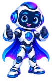 The Engineer mascot: a friendly blue and white robot in a circuit-patterned cape, standing with both thumbs raised